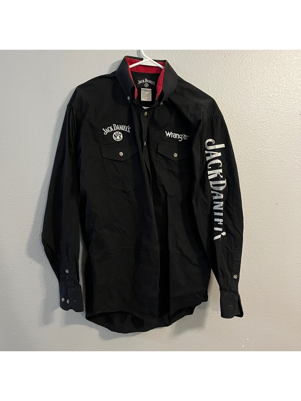 Jack Daniels Wrangler Western Shirt Mens M Black Embroidered Old No 7 Rodeo
